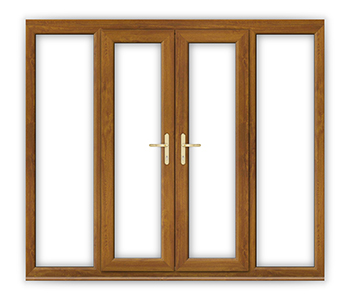 Narrow Oak Finish uPVC French Doors with Side Panels